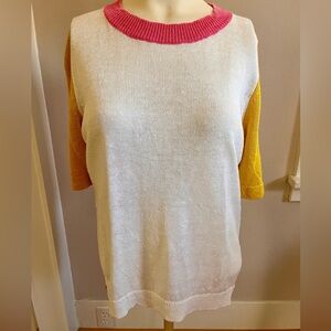 Boden Pink and Yellow Short Sleeve Linen Sweater